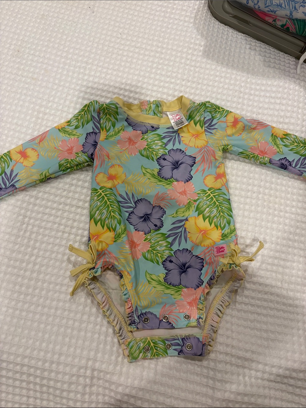 Ruffle butts Baby Floral Long Sleeve Swimsuit - Tropical Print